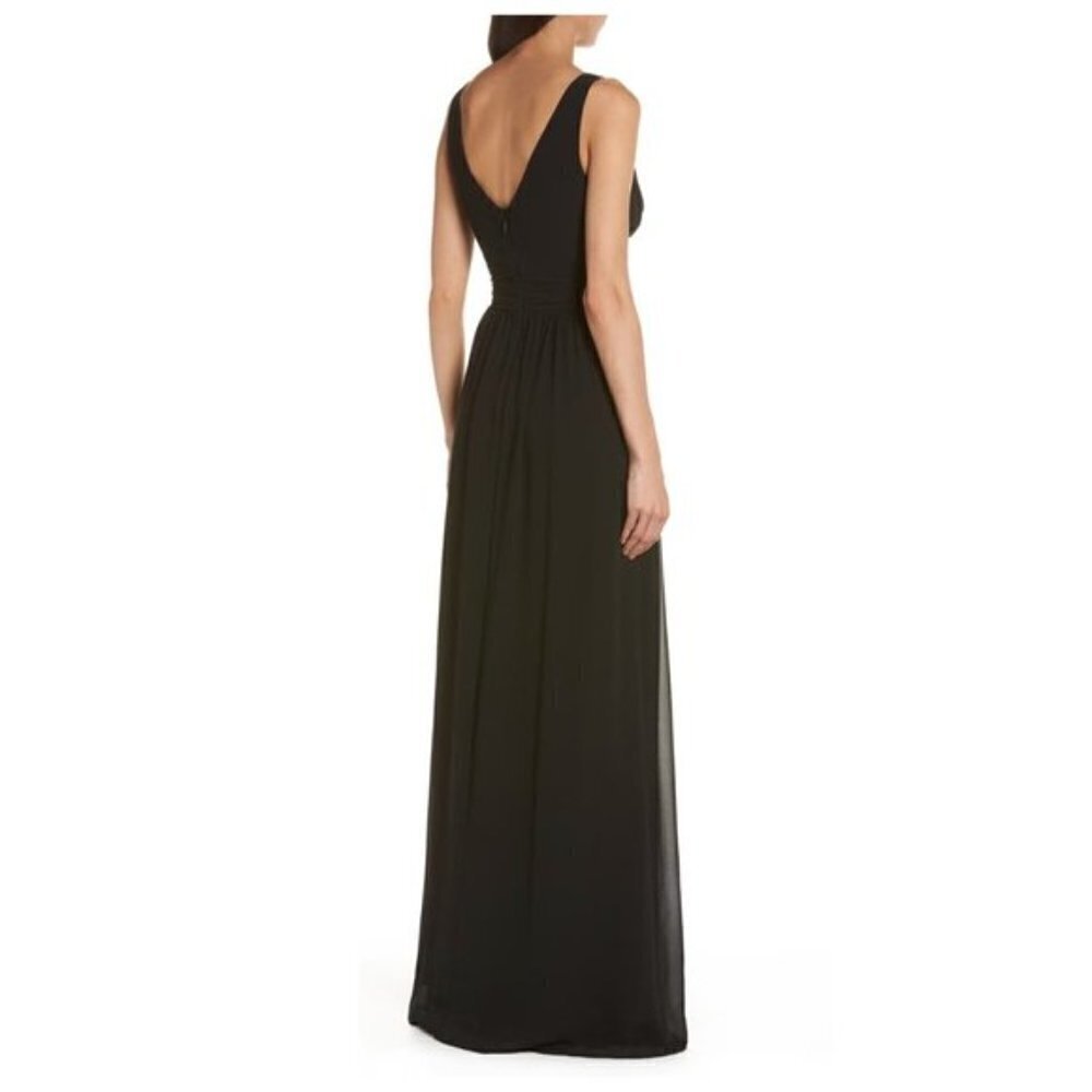 Lulu's Black Sexy A-Like Deep V-neck Wedding Guest Chiffon Dress Gown X-small - Picture 2 of 2